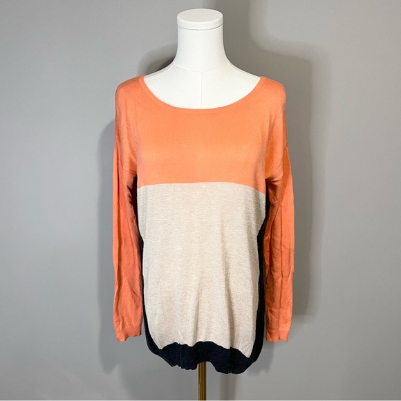Vertical Design Zipper Back Colorblock Lightweight Tunic Sweater Size S - Picture 1 of 7